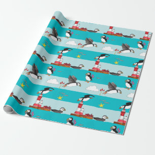 Puffin Lighthouse Wrapping Paper