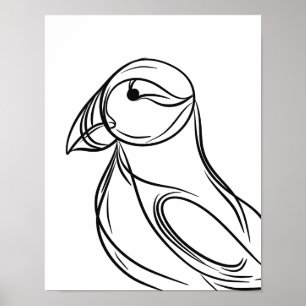 Puffin Line Art   Irish Coastal Bird Poster