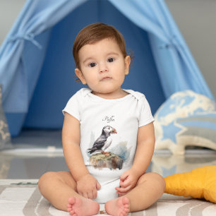 Puffin on a Rock Watercolor, custom Baby Bodysuit