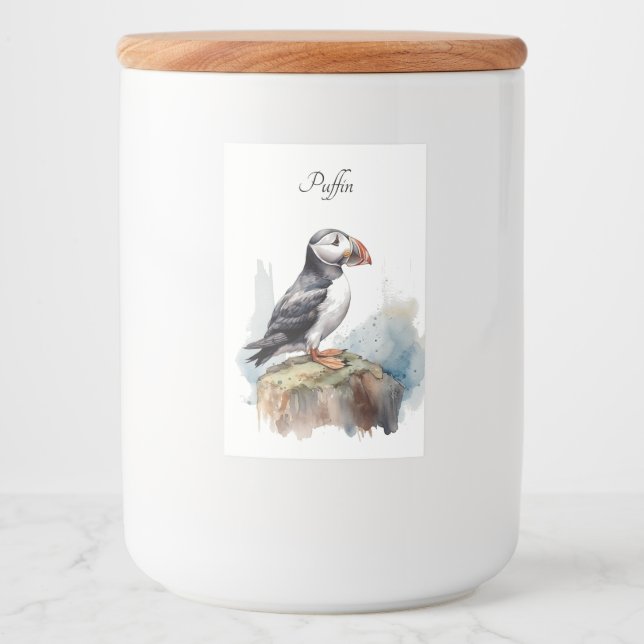 Puffin on a Rock Watercolor, custom Food Label (Front)