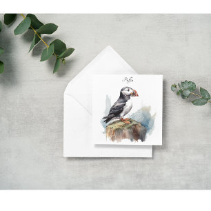 Puffin on a Rock Watercolor, custom Holiday Card