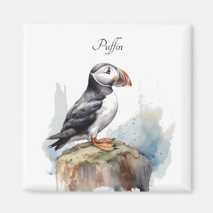 Puffin on a Rock Watercolor, custom Magnet