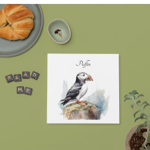 Puffin on a Rock Watercolor, custom Napkin