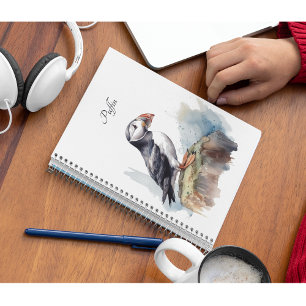 Puffin on a Rock Watercolor, custom Planner