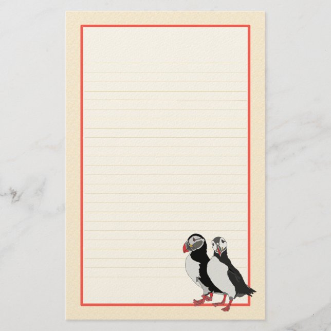 Puffin Pair Fine Lined Stationery (Front)