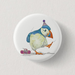 Puffin party 3 cm round badge