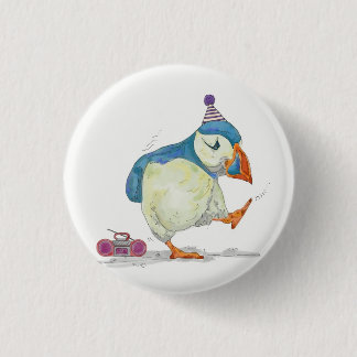 Puffin party 3 cm round badge