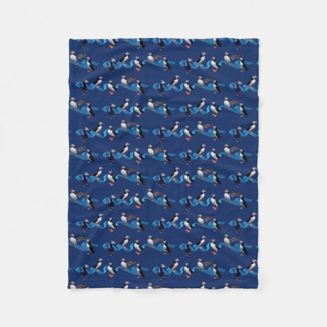 Puffin Party Fleece Blanket (Navy) (Front)