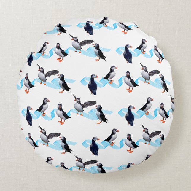 Puffin Party Pillow (choose colour) (Front)