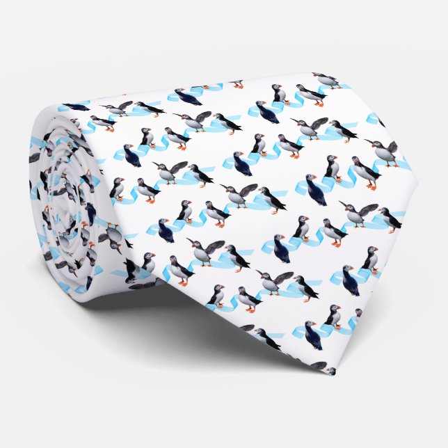 Puffin Party Tie Double Sided Print(choose colour) (Rolled)