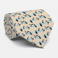 Puffin Party Tie Double Sided Print (Cream)