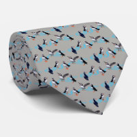 Puffin Party Tie Double Sided Print (Grey)