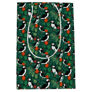 Puffin Pattern Lush Green Medium Gift Bag