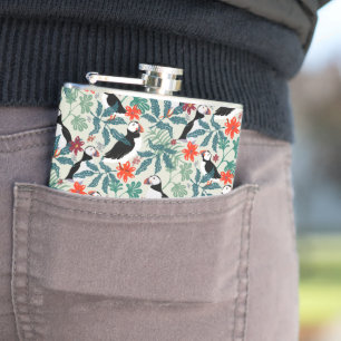 Puffin Pattern Warm Beige Hip Flask