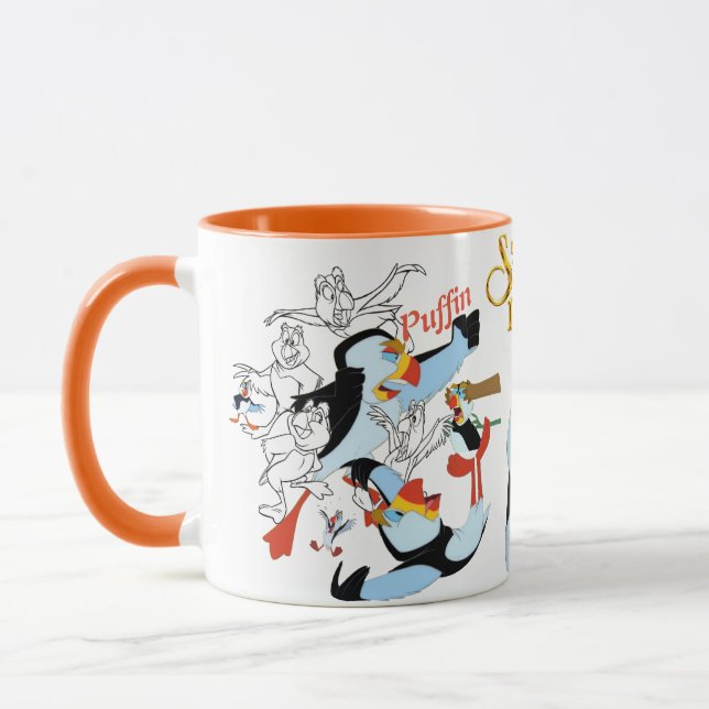 Puffin Sketch Mug with Coloured Rim&Handle (Left)