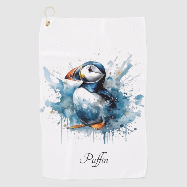 Puffin Splash, custom Golf Towel (Front)
