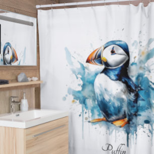 Puffin Splash, custom Shower Curtain