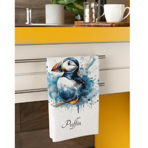 Puffin Splash, custom Tea Towel