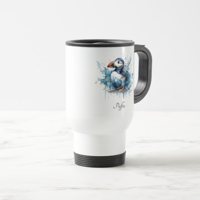 Puffin Splash, custom Travel Mug (Front Right)