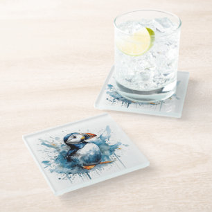 Puffin Splash Glass Coaster