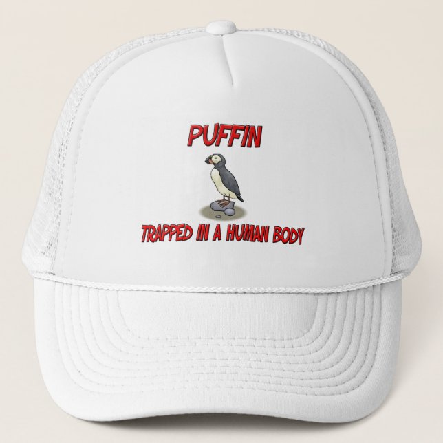 Puffin trapped in a human body trucker hat (Front)