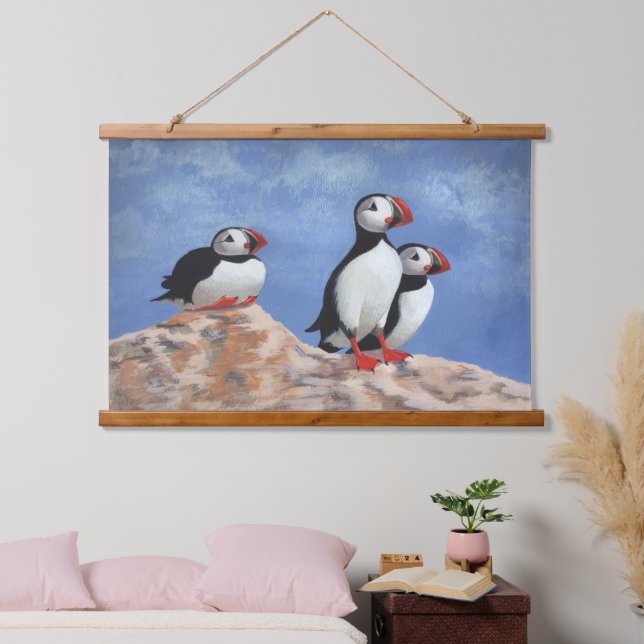 Puffin Trio Hanging Tapestry (Bedroom)
