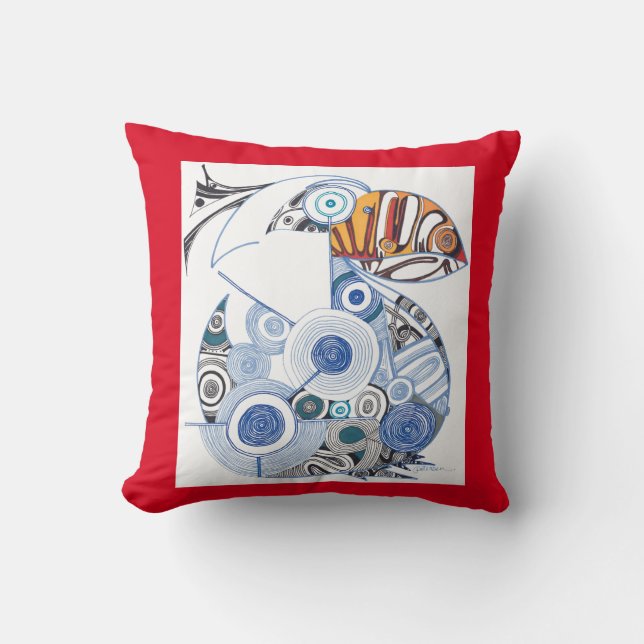 Puffin/ Wanderlust Cotton Throw Pillow (Front)