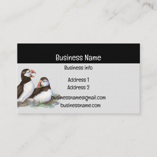 Puffin Watercolor BirdNature Wildlife Business Card (Front)