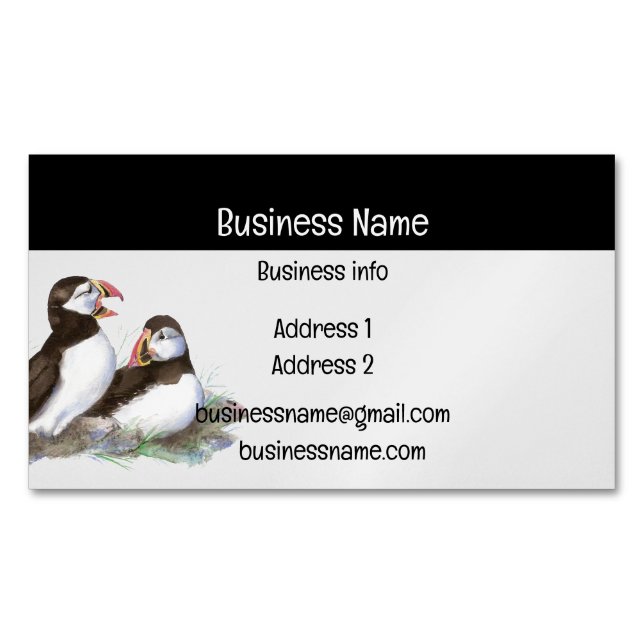 Puffin Watercolor BirdNature Wildlife Magnetic Business Card (Front)