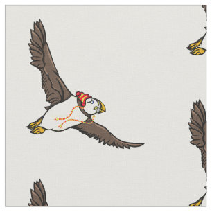 Puffin Wearing A Hat A Knitted Hat Fabric