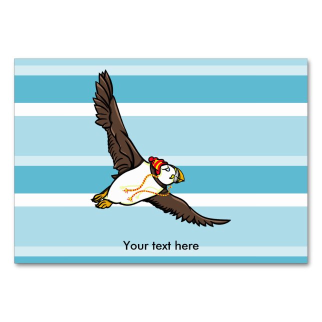 Puffin Wearing A Hat A Knitted Hat Table Number (Front)