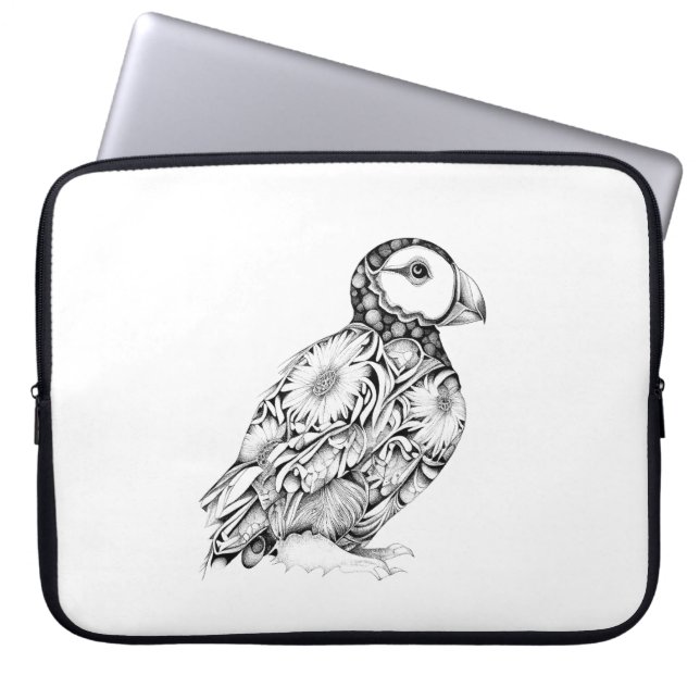 Puffin Wild Animal Nature Illustration Art Tattoo Laptop Sleeve (Front)