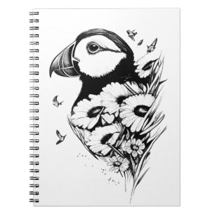 Puffin Wild Animal Nature Illustration Art Tattoo Notebook