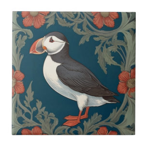 Puffin William Morris style Left Sea Marine Bird Tile
