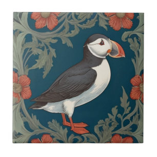 Puffin William Morris style Right Sea Marine Bird Tile