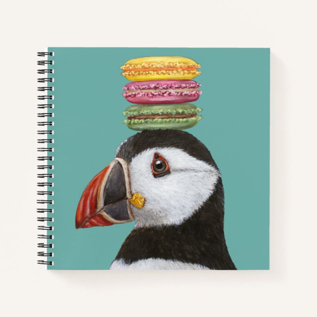 Puffin with macarons notebook (Front)