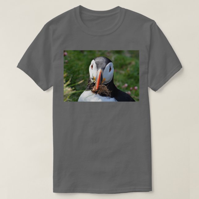 Puffin with Nesting Material T-Shirt (Design Front)