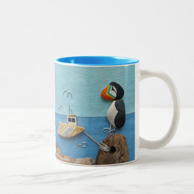 Puffins - Beach Art Collage Mug (Right)