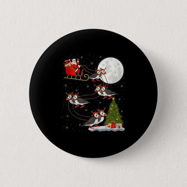 Puffins Bird Santa Sleigh Flying Funny Magical Chr 6 Cm Round Badge (Front)