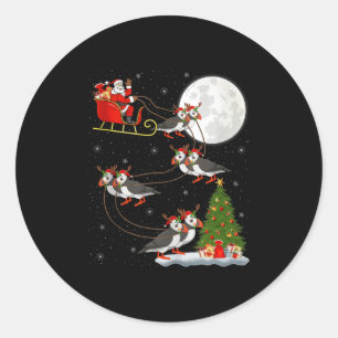 Puffins Bird Santa Sleigh Flying Funny Magical Chr Classic Round Sticker
