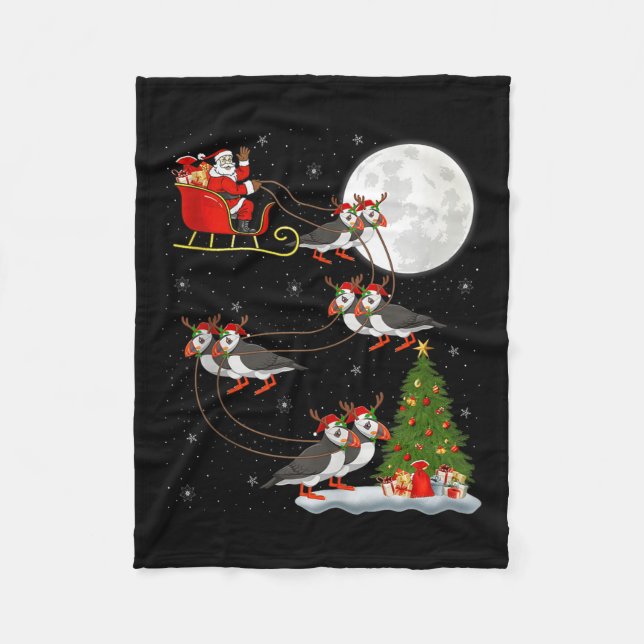 Puffins Bird Santa Sleigh Flying Funny Magical Chr Fleece Blanket (Front)