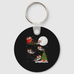 Puffins Bird Santa Sleigh Flying Funny Magical Chr Key Ring