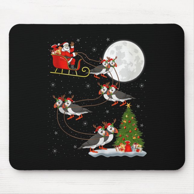 Puffins Bird Santa Sleigh Flying Funny Magical Chr Mouse Mat (Front)