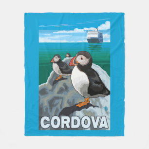 Puffins & Cruise Ship - Cordova, Alaska Fleece Blanket
