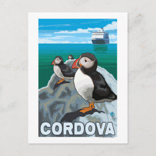 Puffins & Cruise Ship - Cordova, Alaska Postcard