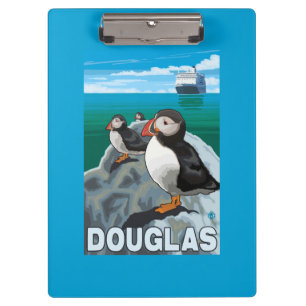 Puffins & Cruise Ship - Douglas, Alaska Clipboard