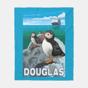 Puffins & Cruise Ship - Douglas, Alaska Fleece Blanket