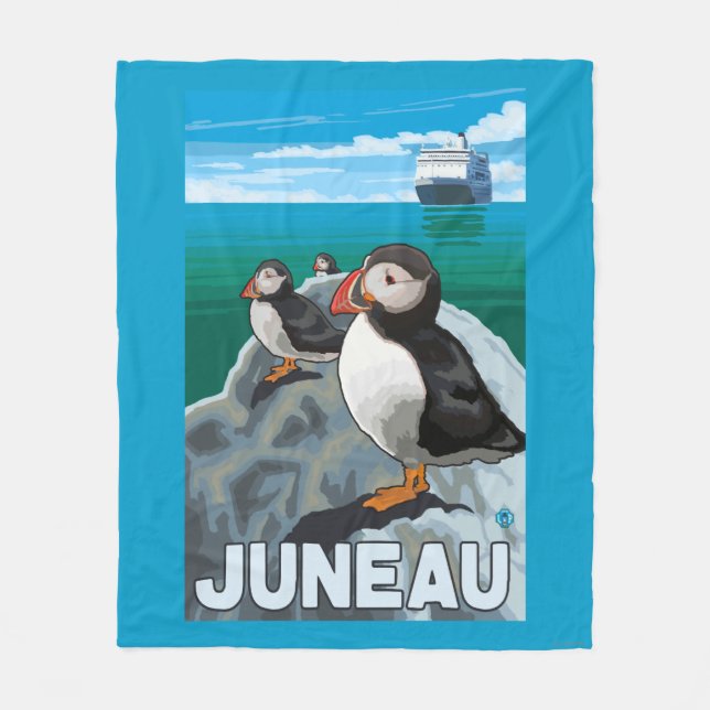 Puffins & Cruise Ship - Juneau, Alaska Fleece Blanket (Front)
