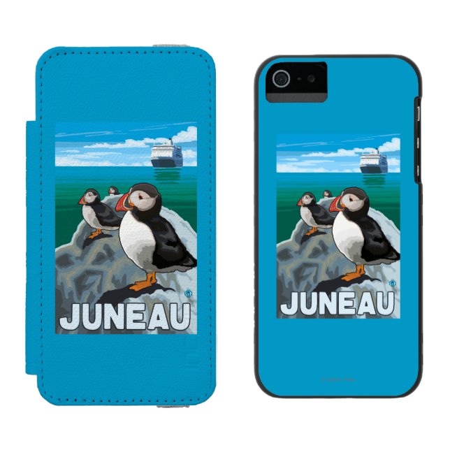 Puffins & Cruise Ship - Juneau, Alaska Incipio iPhone Wallet Case (Side by Side)