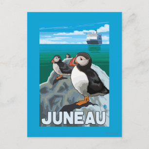 Puffins & Cruise Ship - Juneau, Alaska Postcard